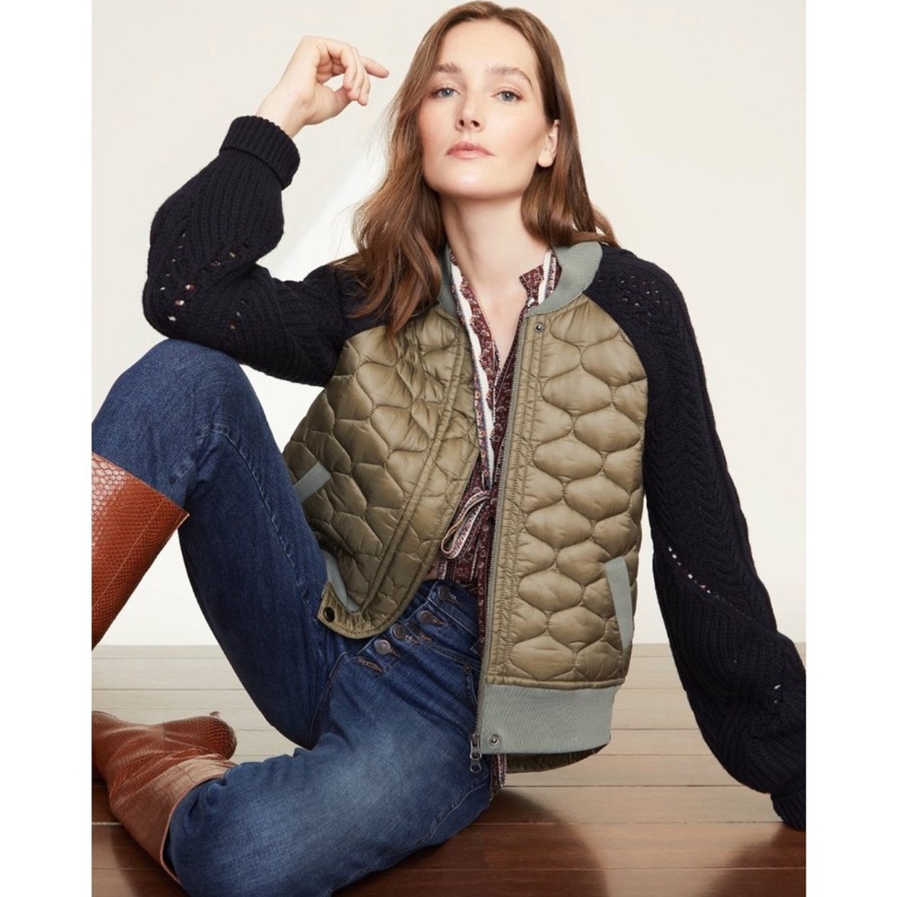Veronica Beard Marjeti Mixed-Media Bomber Jacket